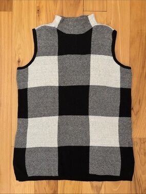 CHICOS Zenergy Cashmere Blend Buffalo Plaid Mock Neck Sweater Vest Tank Size L